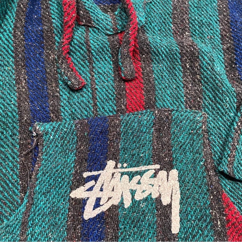 Vintage 90s Stussy Baja Hoodie Drug Rug Pullover One 8 Ball Rasta Sz S - M - Picture 4 of 7